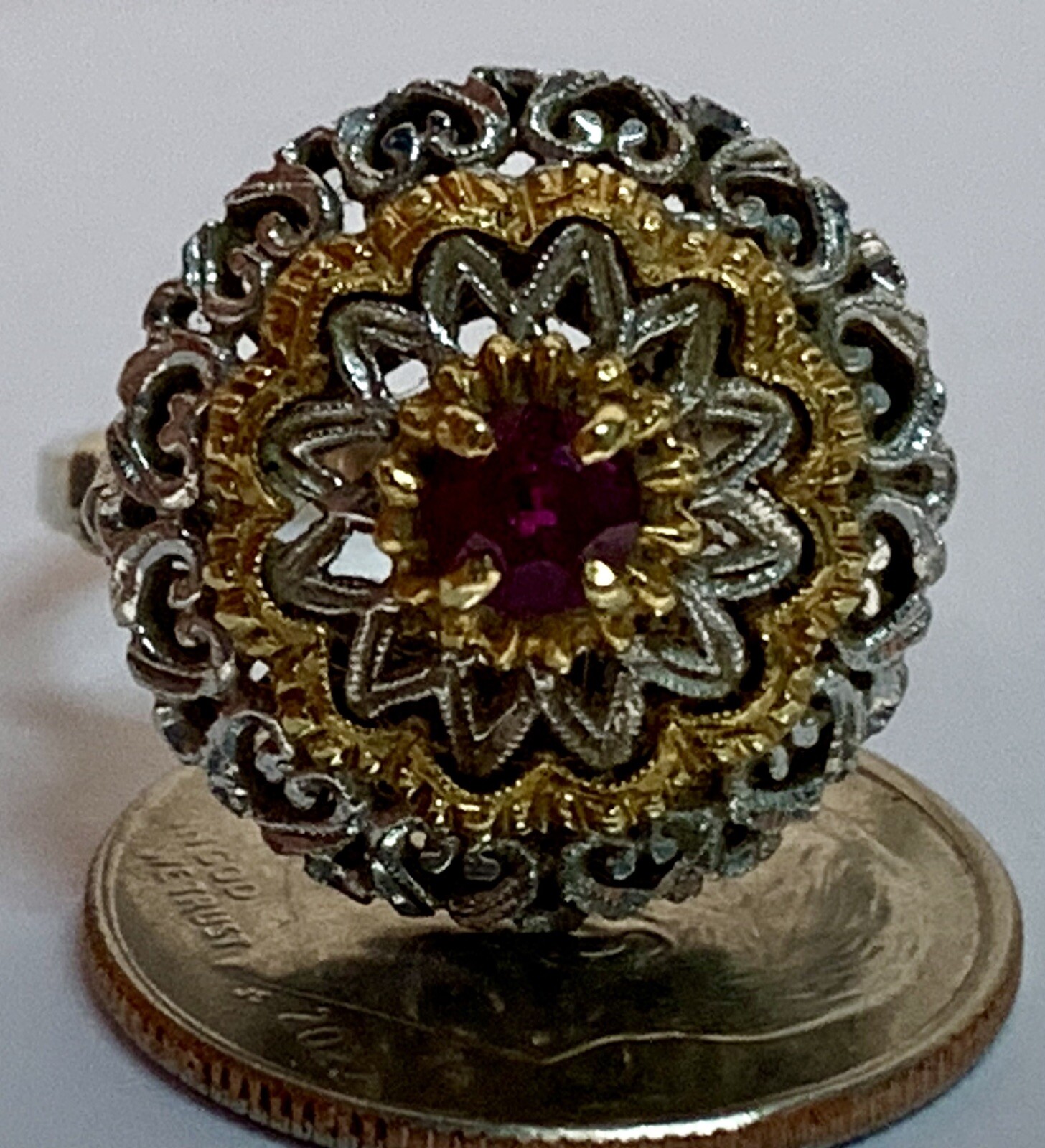 Vintage Natural Red Ruby 18k Solid White & Yellow… - image 7