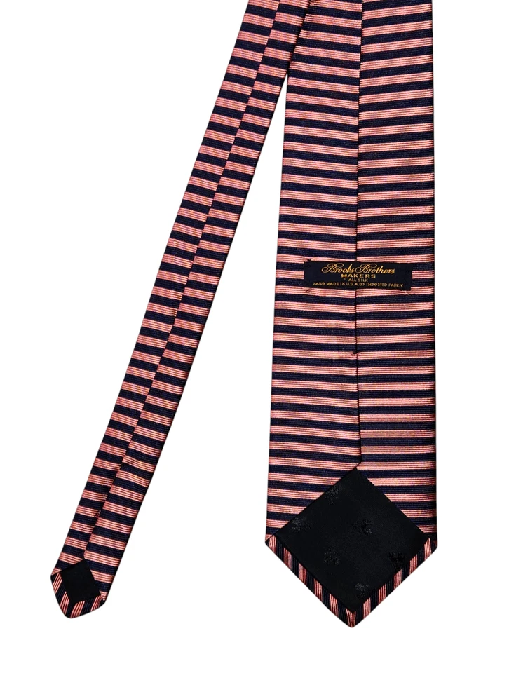 Corbata Brooks Brothers Makers Rosa Negra Azul Oscuro Horizontal Rayas Seda Repp Foto 3 de 4