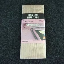 Vintage Wrights Iron on Hem Tape Polyester 3 yds Eggshell 1980 New Old Stock