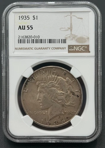 1935 P $1 Peace 90% Silver Dollar NGC AU 55, Beautiful Low Mintage Better Date