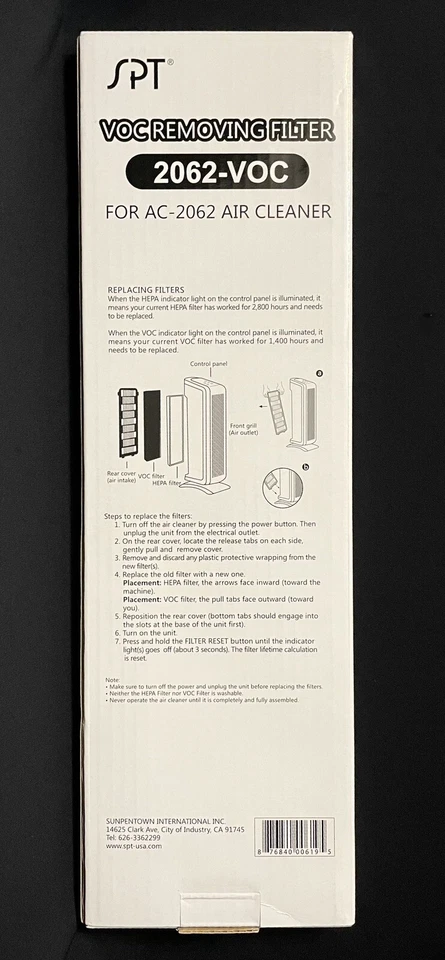 Filtro de extracción SPT Sunpentown VOC 2062-VOC (juego de 2) para filtro de aire AC-2062 Foto 2 de 4