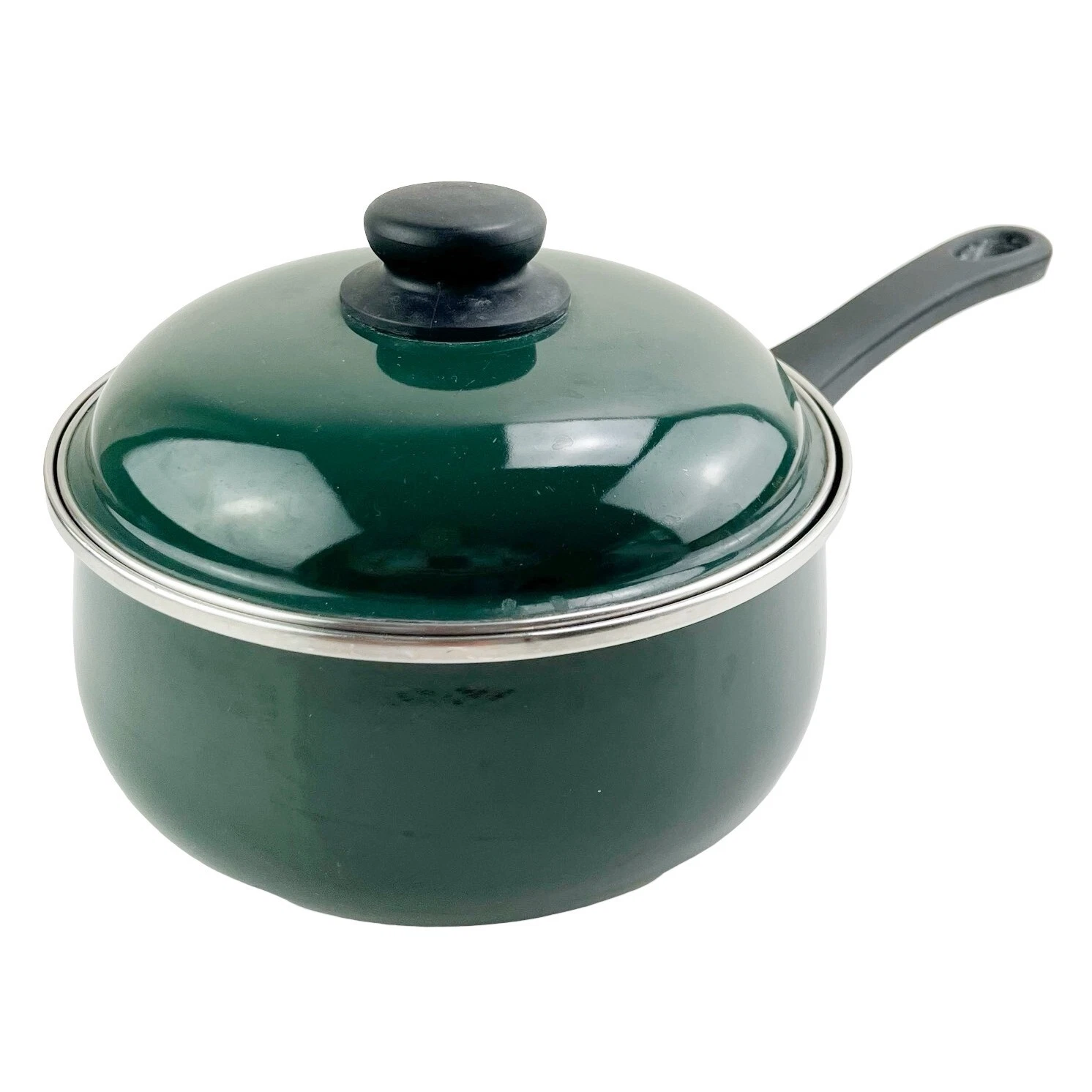 Vintage Megaware Sauce Pan Pot with Lid Spain 3 qt Ceramic Cookware Forest Green