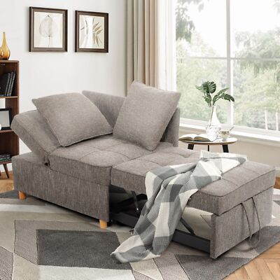 4-in-1 Sofa Bed Chair, Convertible Chair Linen Fabric loveseat Longer Sleeper 
