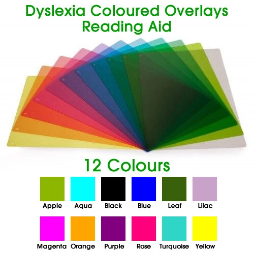 A4/ Ruler, Coloured Overlays Reading Aid 4 Dyslexia & Irlen Syndrome, 12 Colours