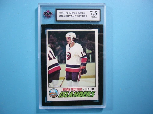 1977/78 O-PEE-CHEE NHL HOCKEY CARD #105 BRYAN TROTTIER KSA 7.5 NM+ SHARP+ OPC