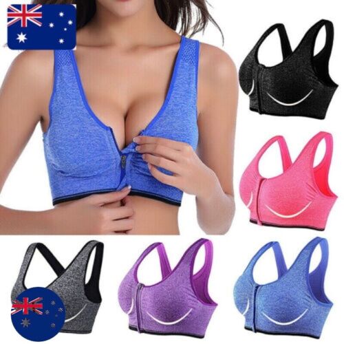 Women's Zip Front Fastening Sports Bra High Impact Non Wired Active Training Top - Picture 14 of 26