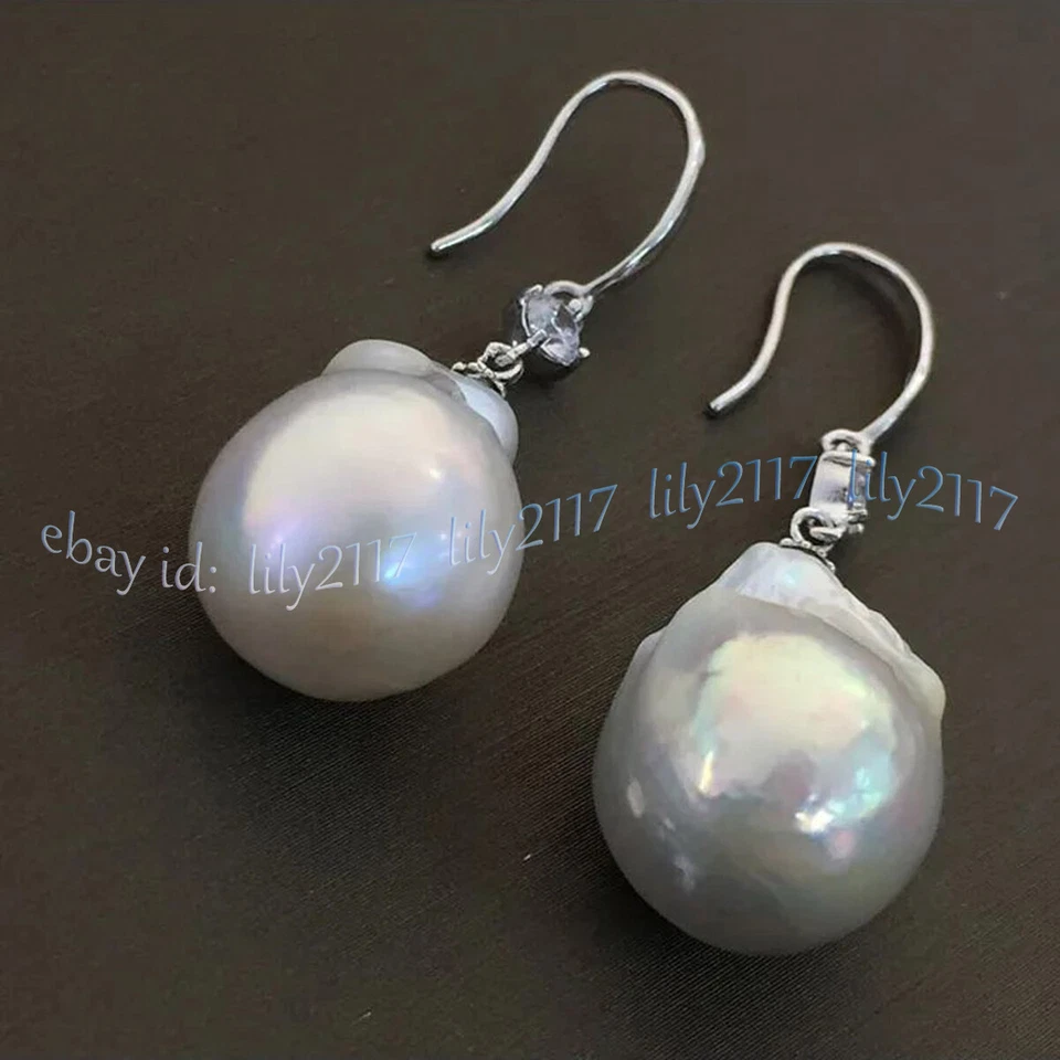 Enormes brincos pendurados de pérola barroca de água doce branca natural 18-20 mm gancho de cristal - Imagem 4 de 4