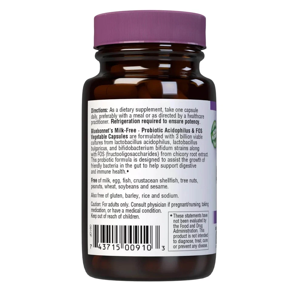 Bluebonnet Milk-Free Probiotic Acidophilus & Fos 50 Veg Capsules - Image 3 of 4