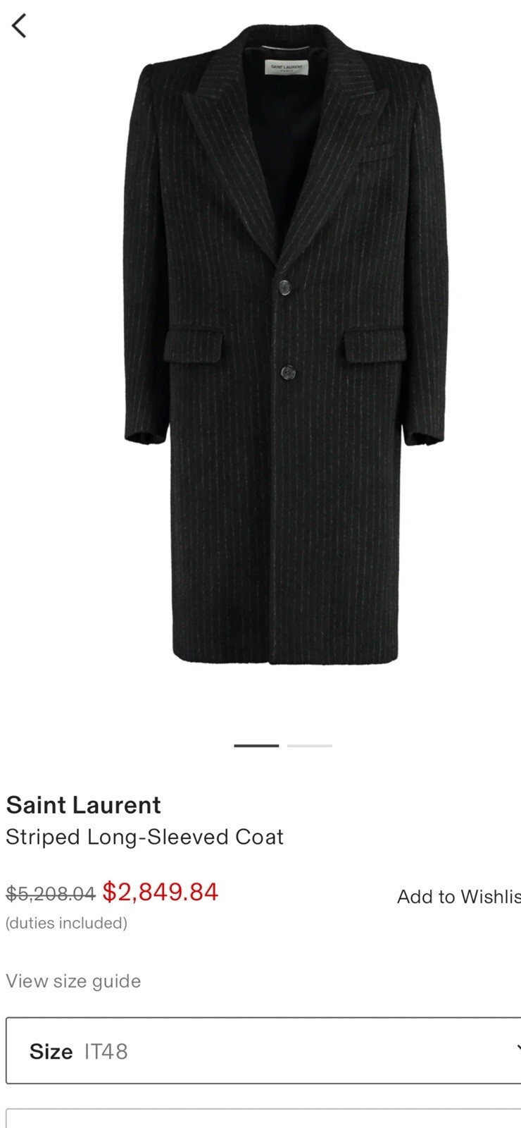 Cappotto uomo Saint Laurent. 50 40. $4990