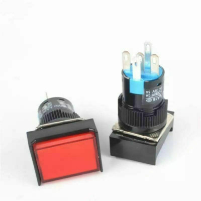 Rectangle Push Button Switch LED Light Momentary Latching 16mm 12V 5V 5 Pins