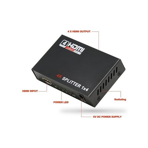 Splitter 1 x 4 Sdoppiatore Full HD 1080P UHD 4K 3D 4 Uscite HDMI Amplificate - Zdjęcie 6 z 12