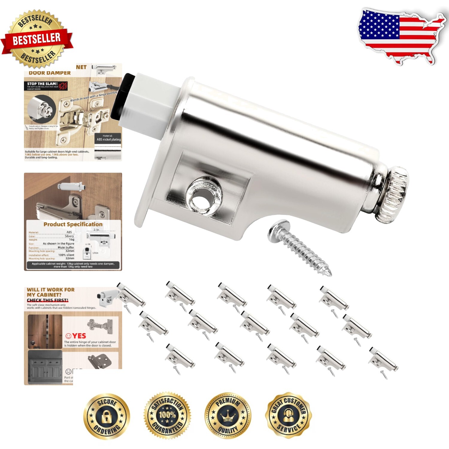 Easy-Install Soft Close Cabinet Dampers - 15-Piece Set for Elegant Finishing