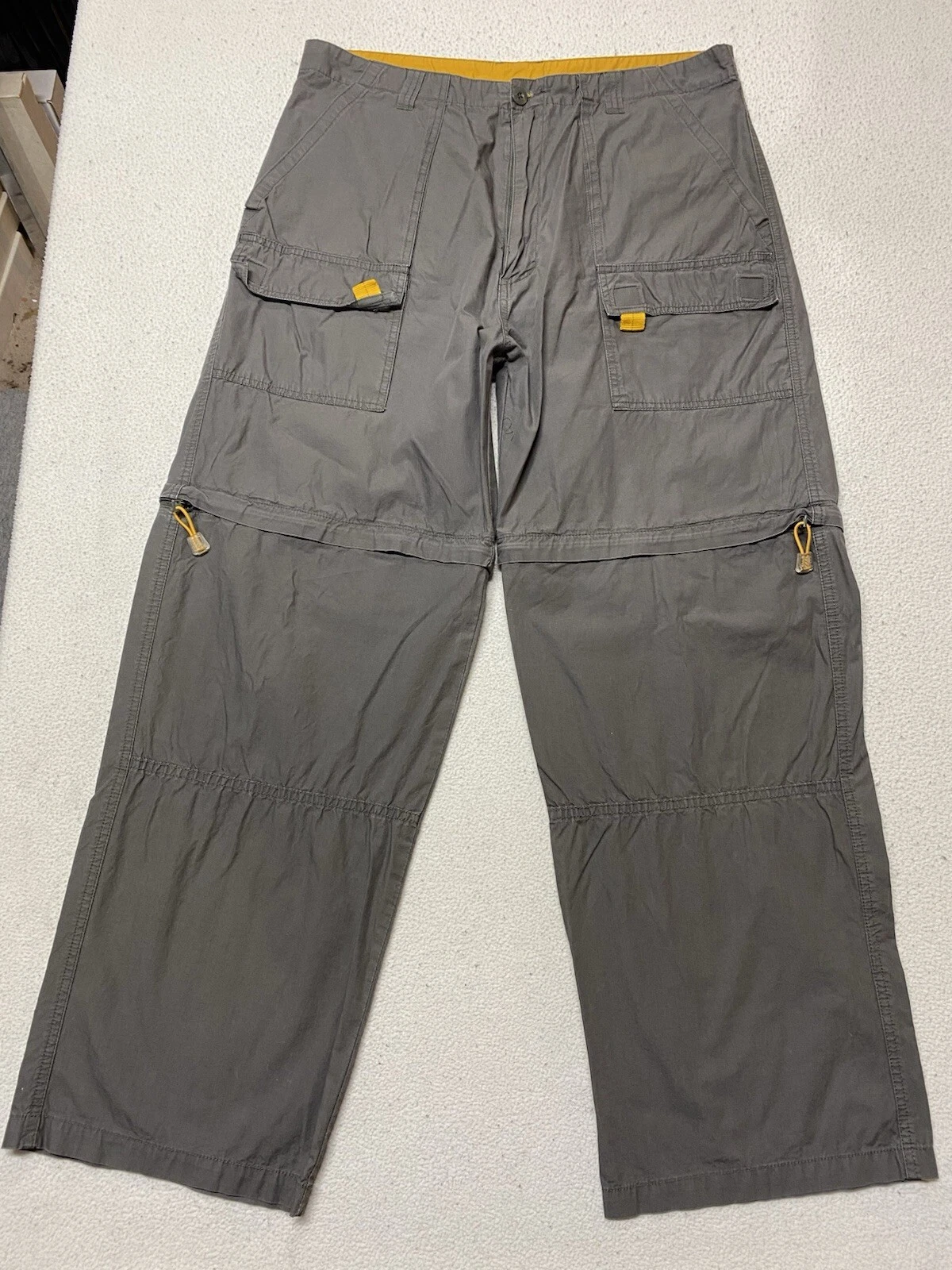 Vintage OTB Y2K Convertible Zip Off Baggy Skate Pants Grey 36x32 Cargo Quick Dry