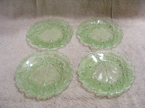 (A) INDIANA GREEN DEPRESSION PEAR PATTERN 6 1/4"  PLATES - SET OF 4