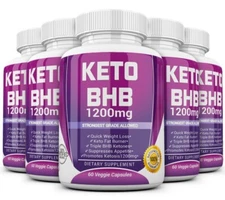 5 X KETO BHB 1200mg PURE Ketone FAT BURNER Weight Loss Diet Pills Ketosis