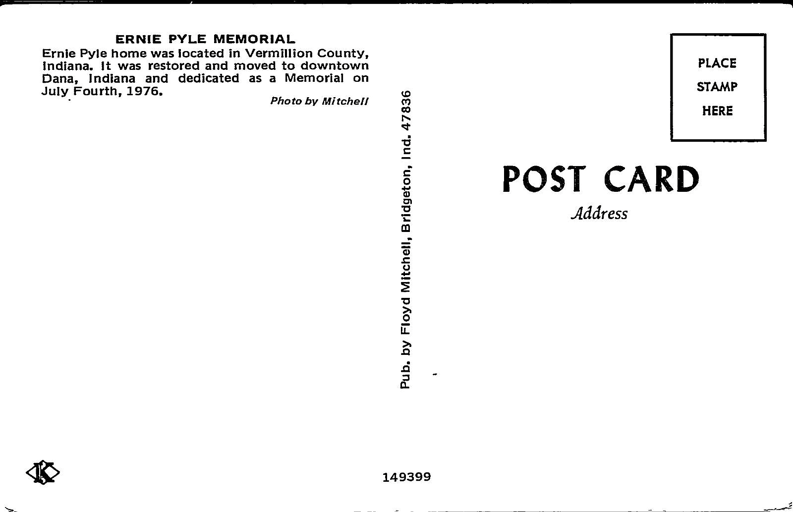 Postcard Dana Indiana Ernie Pyle Memorial State Museum eBay