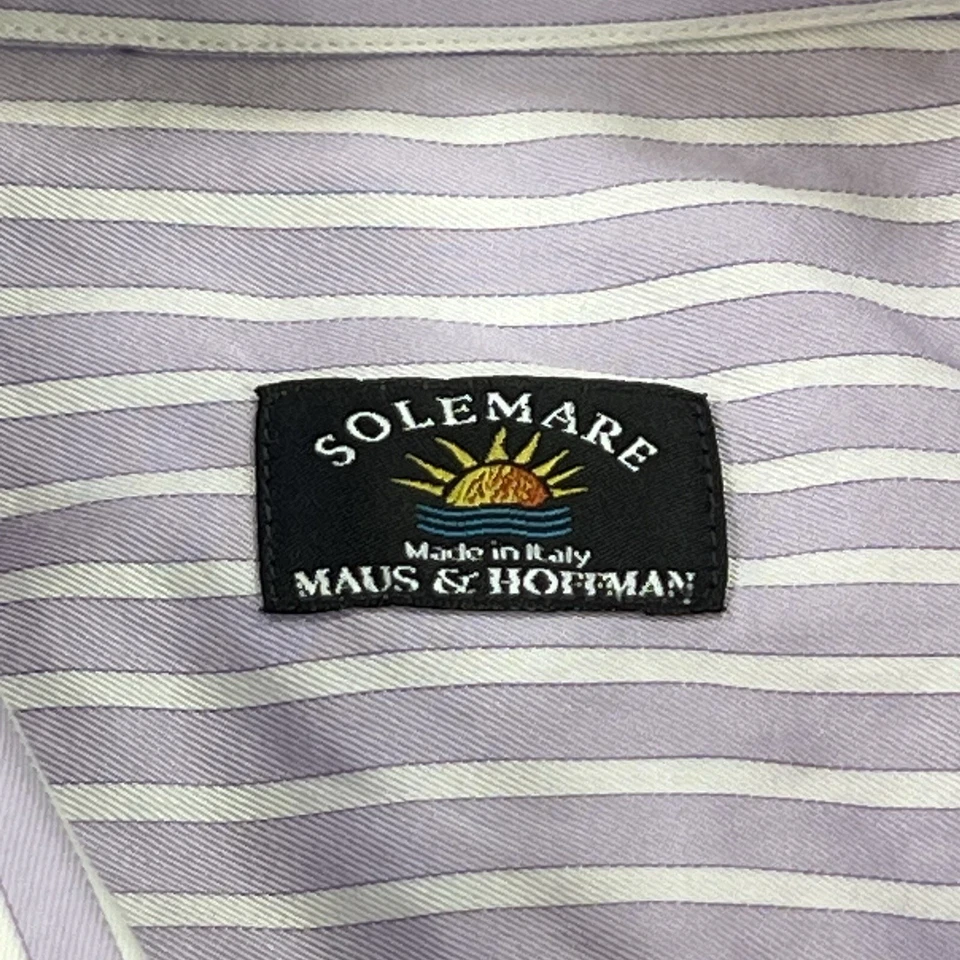 Solemare Maus Hoffman Shirt Mens XL Lavender Purple Striped Dress Shirt Italy - Image 4 of 4