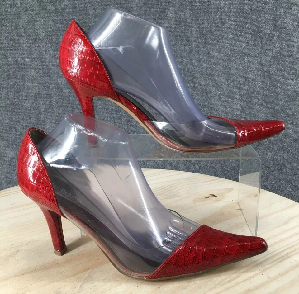 Bisou Bisou Michelle Bohbot Tacones Mujer 9 D Orsay Bomba Rojo Imitación Cocodrilo Punta Foto 2 de 4