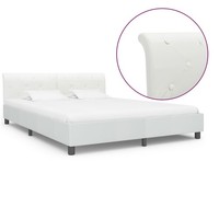 Bettgestell Weiß Kunstleder 180X200 Cm Bett Bettrahmen Bettgestell