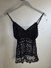 Black Crochet Lace Cami Top Women’s Festival Boho Y2K Layering Adjble Under-Bust