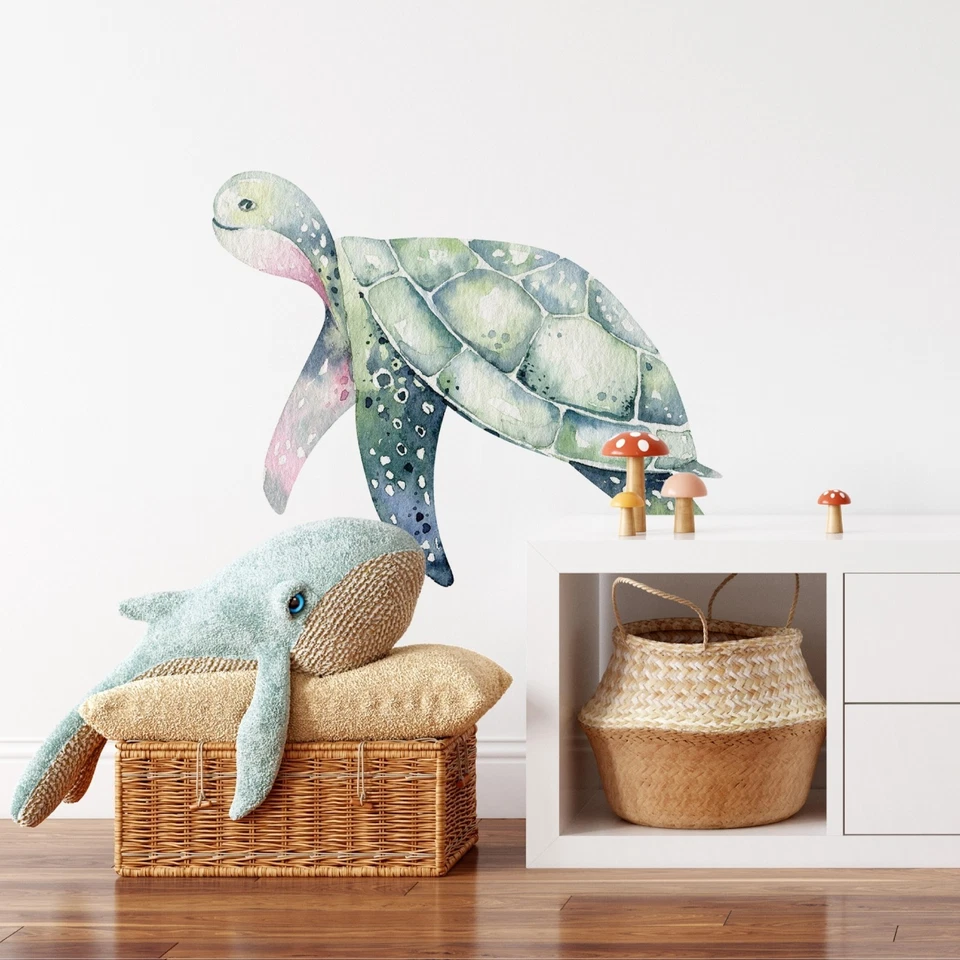 Sea Turtle Ocean Life Wall Decal Watercolor Removable Fabric Wall Sticker Decor - Image 2 of 3