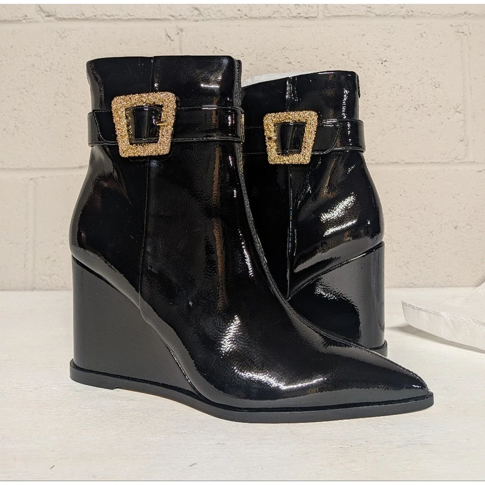 Botas al tobillo Sam Edelman Weslie negras charol punta cuña talla 7,5 nuevas sin etiquetas Foto 2 de 4