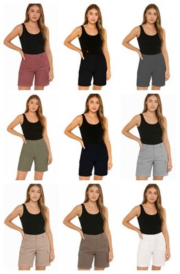Damen 2er Pack Cargo Shorts Damen Stretchig Pull On Sommer Kurze Taschen Hosen