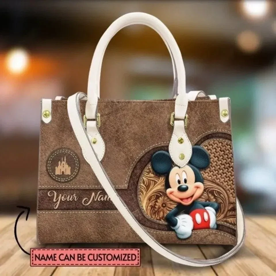Custom Name Mickey Mouse Theme Leather Handbag, Disney Handbag