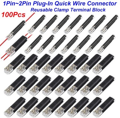 100Pcs Plug-In Quick Wire Connector Kit 1Pin+ 2Pin Reusable Clamp Terminal Block