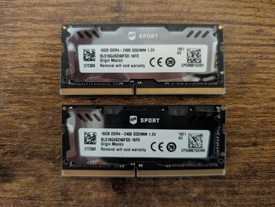 Two Ballistix Sport LT 16GB And 16GB DDR4 2400, SODIMM 1.2V
