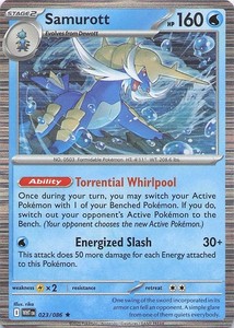 pokemon card samurott S9a] Hisuian V 052/067RR RarityIllustration Rare Hit Points160 HP Water Energy Slash (30+) This attack does 50 more damage for each Energy attached to this Pokmon. Evolved Battle Action Fall Tin:
