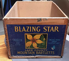 Vintage BLAZING STAR Lake Co Mountain Bartletts CRATE Kelseyville CA PAPER LABEL — photo 1