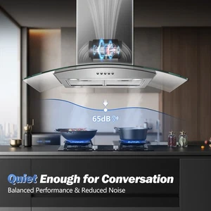 36in Kitchen Island Range Hood Argent Acier inoxydable 900CFM 3-Speed Évent LED