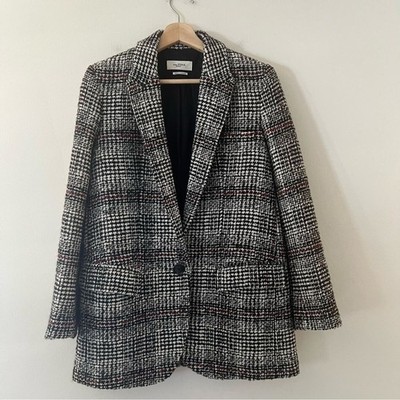 Isabel Marant Etoile Blazer Jacket Tweed Wool Black Ecru Size 6 Classic Luxury