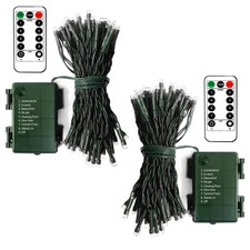 2 Pack Battery Operated Christmas Lights 16ft Green Wire 50 LED Fairy String ...