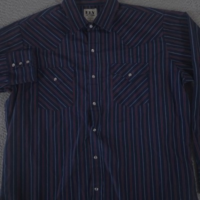 Ely Cattleman Shirt Mens L Navy Blue Striped Western Pearl Snap Cotton Blend