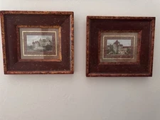 2 BritIsh Castle Print With Solid Thick Burgundy Gold Frame used. 14x16