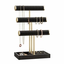 3 Tier Bracelet Holder Display - Detachable T Bar Black Velvet Bracelet Holde...