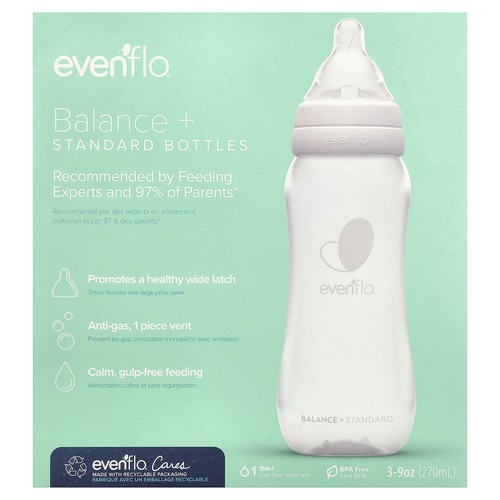 Balance+ Bottles, Standard, 0+ Months, Slow Flow, 3 Bottles, 9 oz (270 ml) Each