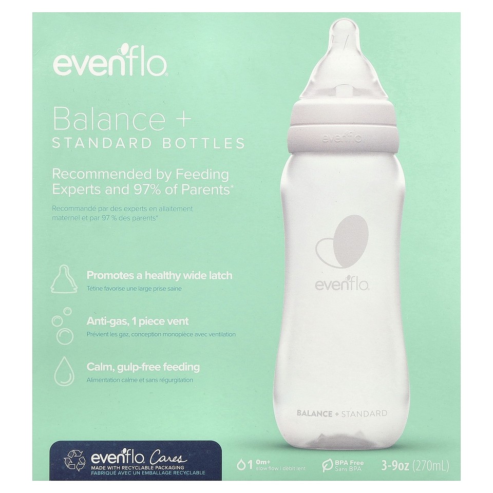 Balance+ Bottles, Standard, 0+ Months, Slow Flow, 3 Bottles, 9 oz (270 ml) Each