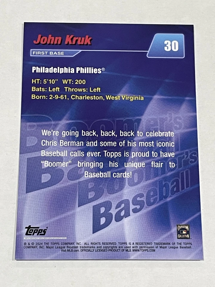 2024 Topps x Chris Berman Baseball #30 - John Kruk - Philadelphia Phillies - Image 2 of 2