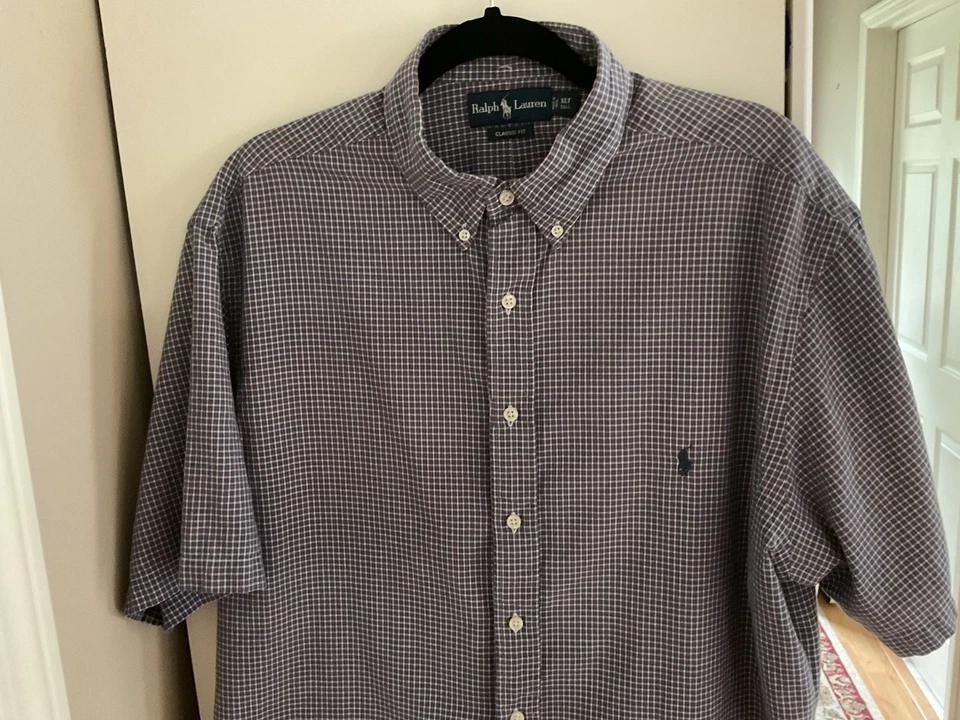 Camisa Ralph Lauren Para Hombres XLT Alta Calce Clásico Azul Rojo Blanco Algodón a Cuadros Foto 2 de 4