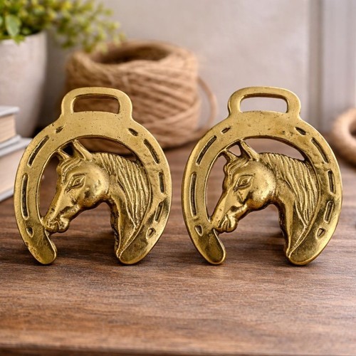 Vintage Brass Horseshoe Horse Bottle Openers Pair Equestrian Barware Decor