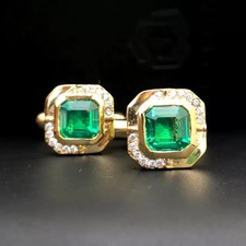 Men's Wedding Cufflink 14K Yellow Gold Plated Asscher Cut Lab Created Emerald