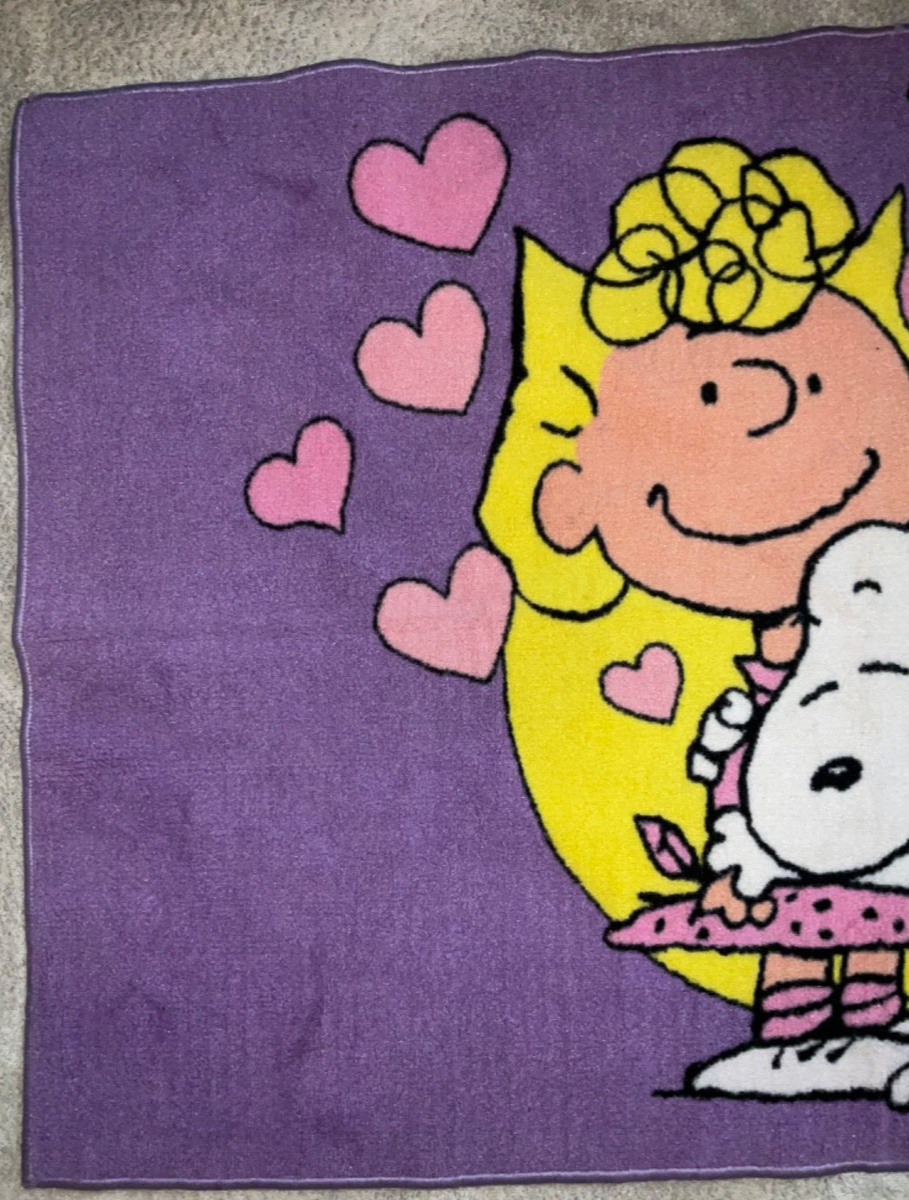 Vtg Peanuts Snoopy Sally Friendship Area Rug 58”x38” Purple Pink