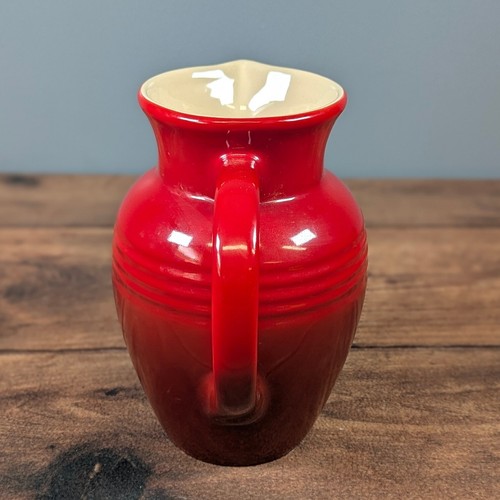 Le Creuset Pitcher Small Stoneware Red Ombre Cream Interior Ribbed Design - Picture 4 of 5