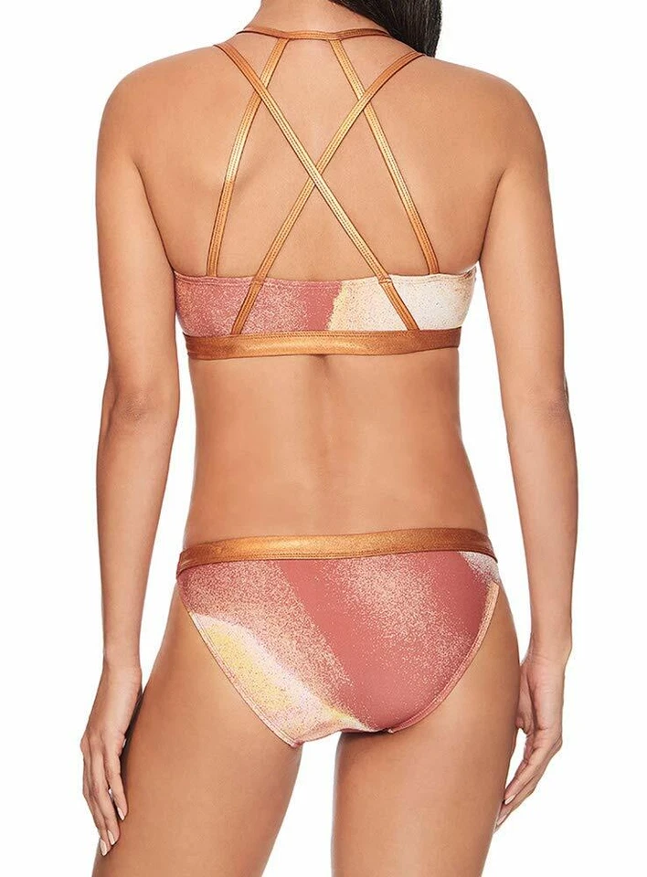 Traje de baño Reebok Lifestyle Le Femme sujetador metálico con tiras Top, cobre, mediano Foto 2 de 4