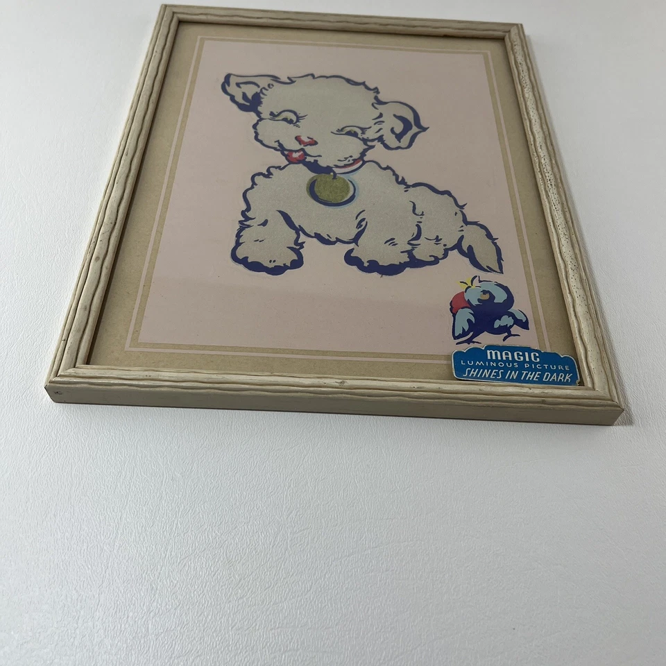 Cuadro Mágico Brilla en la Oscuridad Luminoso A. E. DIEDERICH Enmarcado Perro Guardería Decoración Foto 3 de 4