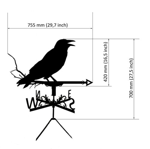 Crow Metal Weathervane, Weather Vane, home roof decor, raven, corbie - Photo 18 sur 19