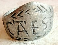 RARE ANCIENT SILVERED RING ROMAN LEGIONARY CAESAR ENGRAVED